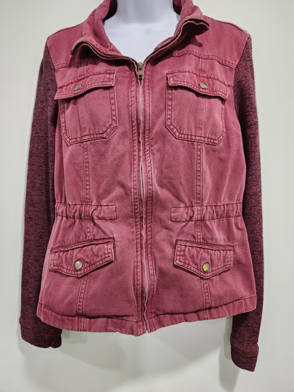 Ashley By 26 International Dusty Rose Utility Jacket with Knit Sleeves